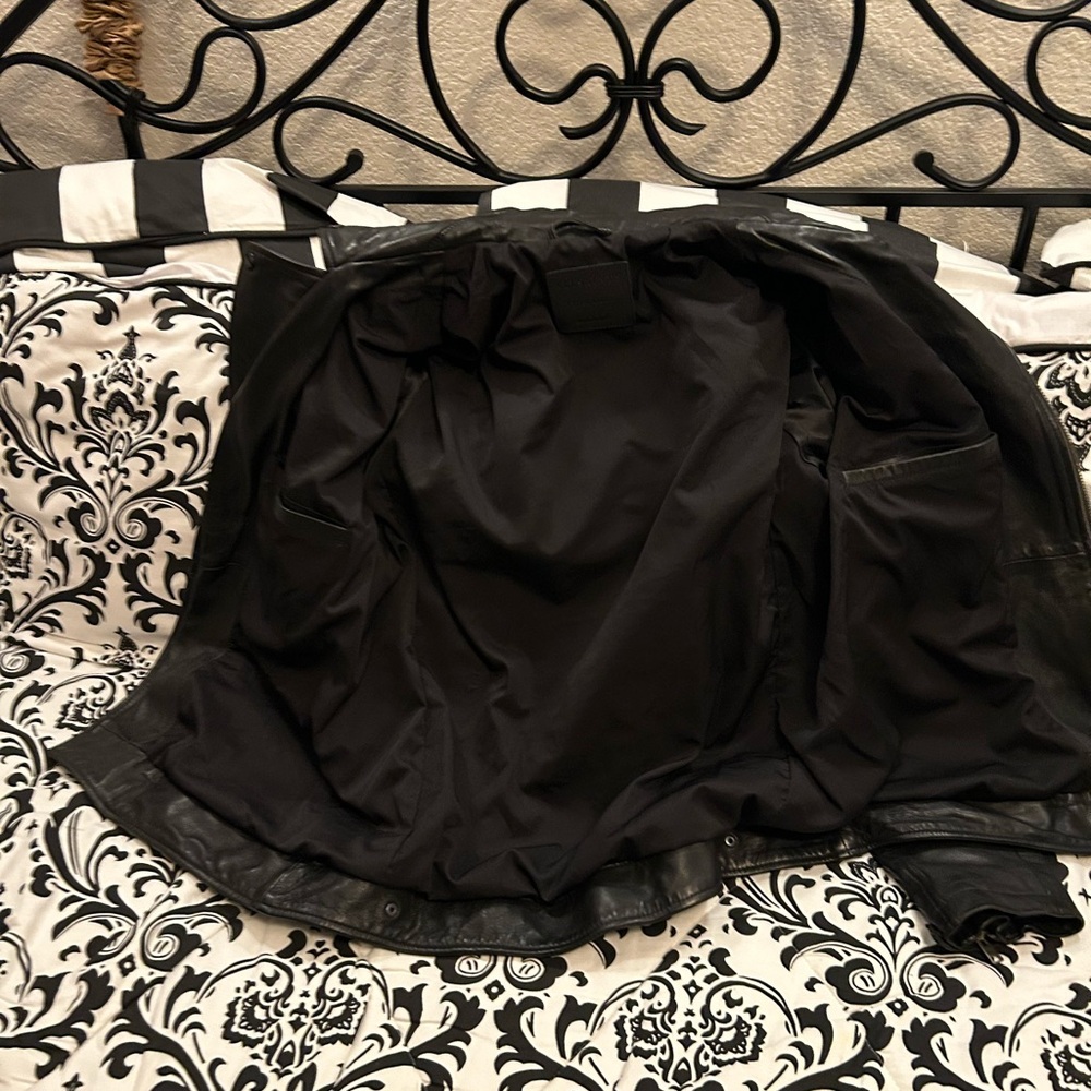 All Saints Black Leather Jacket with Quilted Detail - Picture 4 of 6